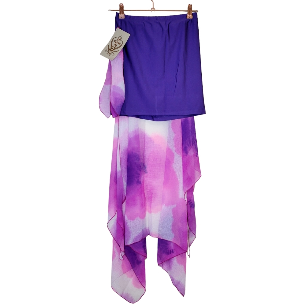 Chiaya Skirt Scarf Sarong Wrap Swim Cover Pink Purple Size Small One Piece NWT